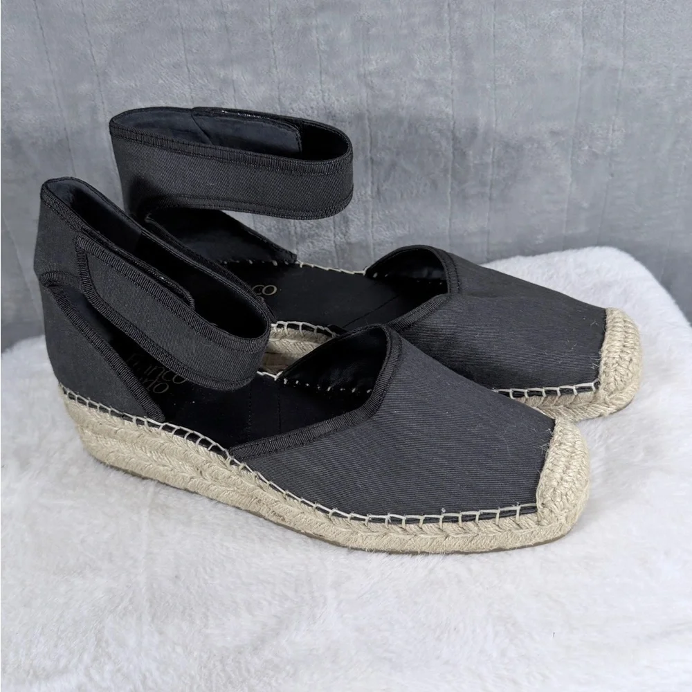 Franco Sarto Black Canvas Espadrille Wedge Sandals Size 9.5